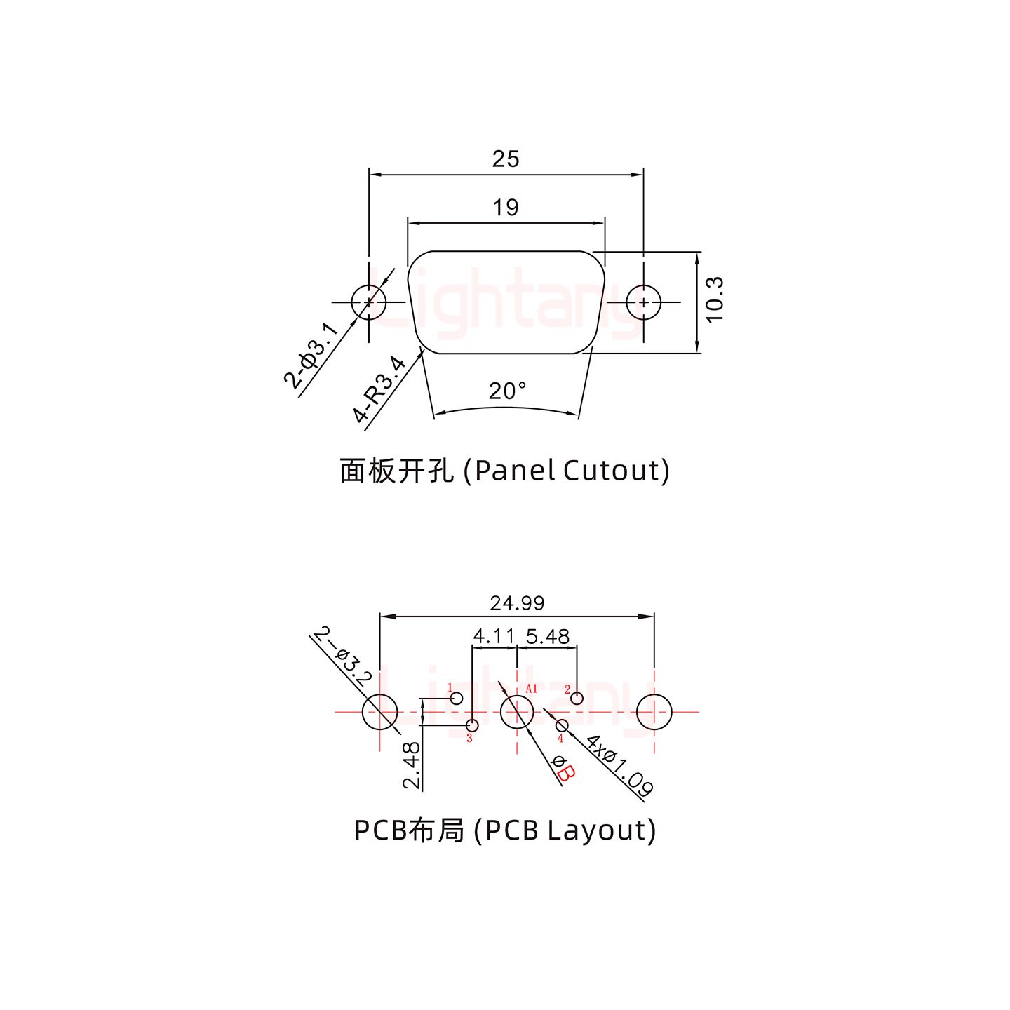 5W1公PCB直插板/鉚魚叉7.0/大電流40A