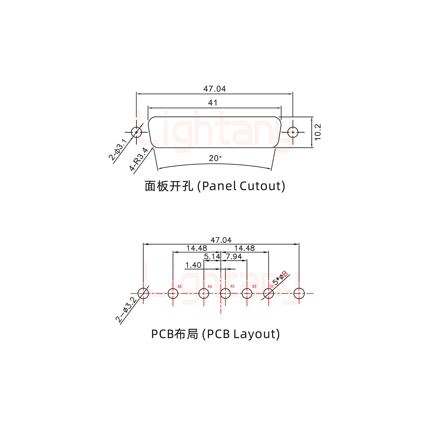 5W5母PCB直插板/鉚魚叉7.0/大電流30A