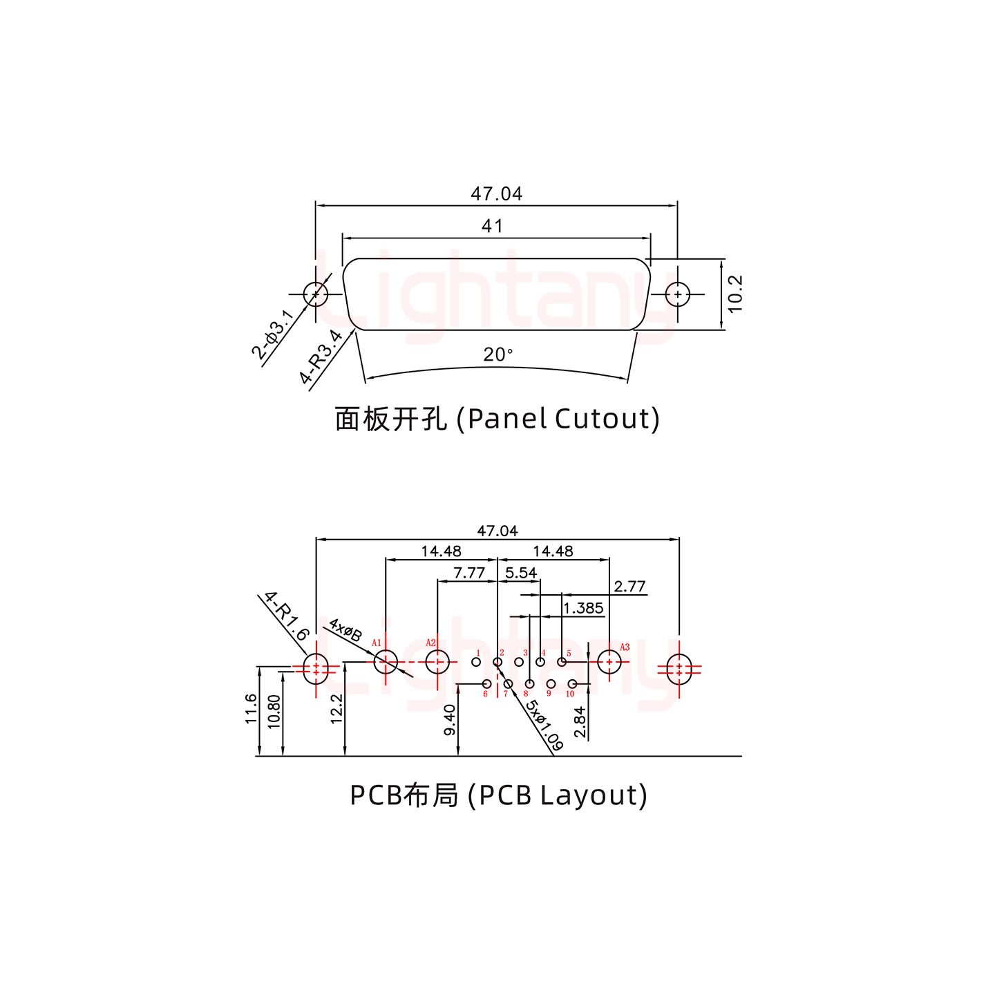 13W3公PCB彎插板/鉚支架10.8/大電流10A