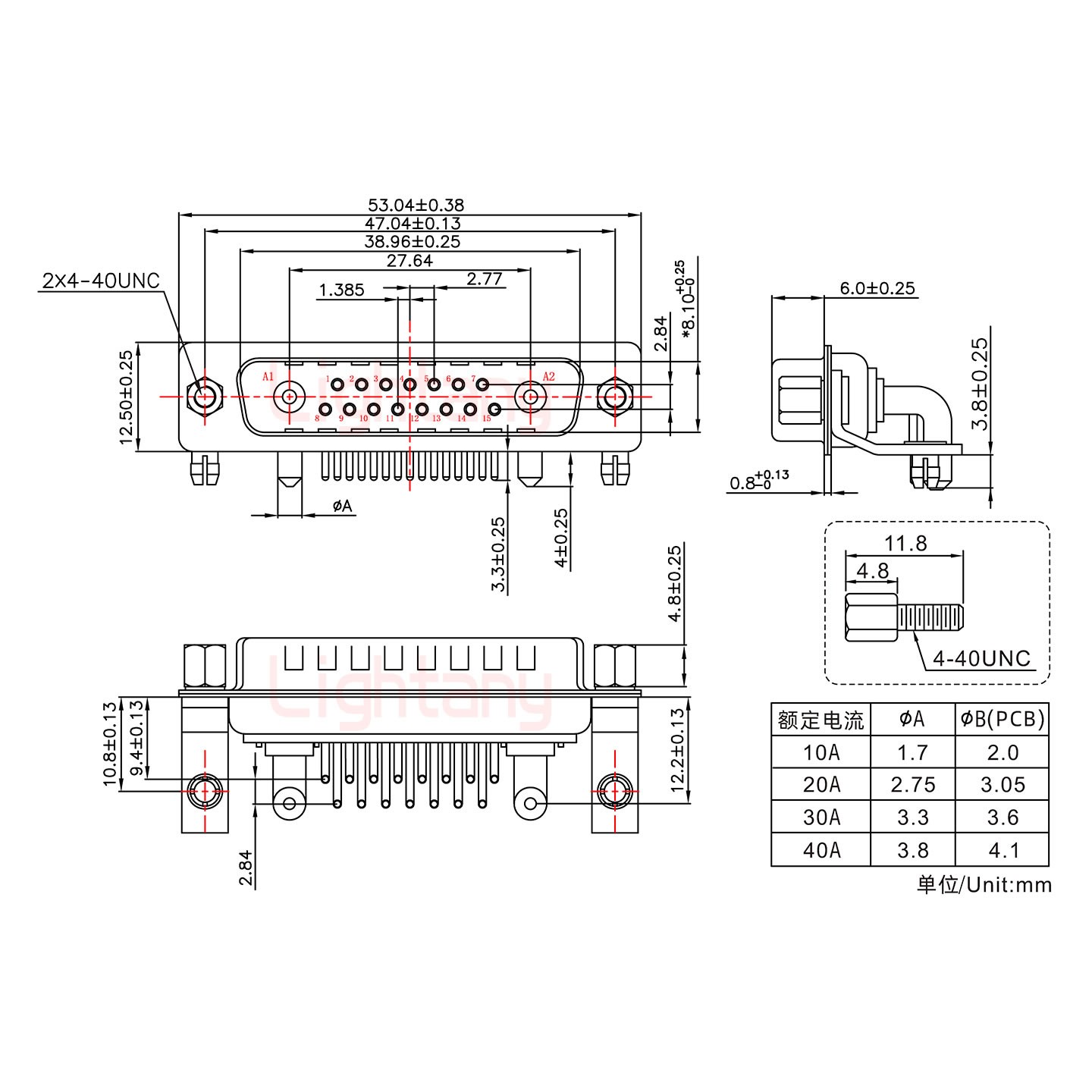 17W2公PCB彎插板/鉚支架10.8/大電流40A