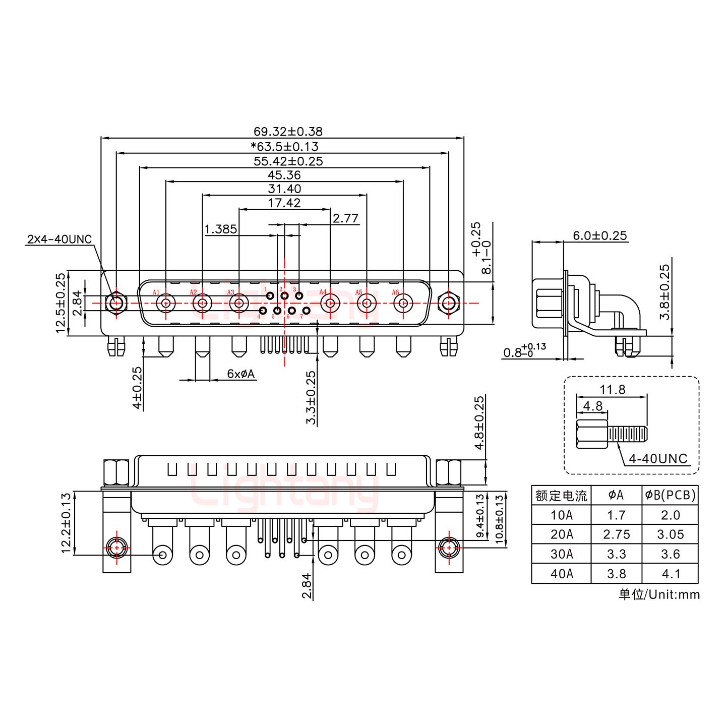 13W6A公PCB彎插板/鉚支架10.8/大電流30A