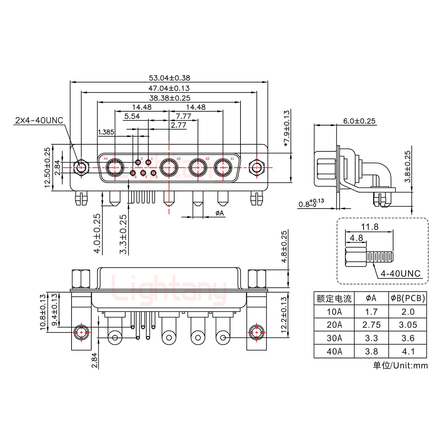 9W4母PCB彎插板/鉚支架10.8/大電流40A