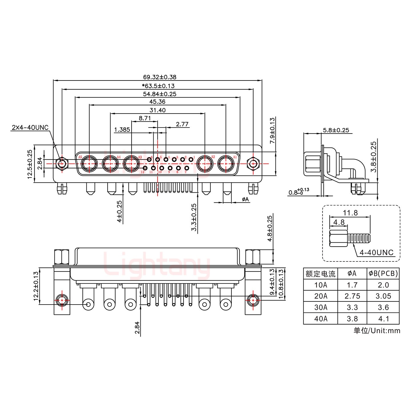 17W5母PCB彎插板/鉚支架10.8/大電流40A