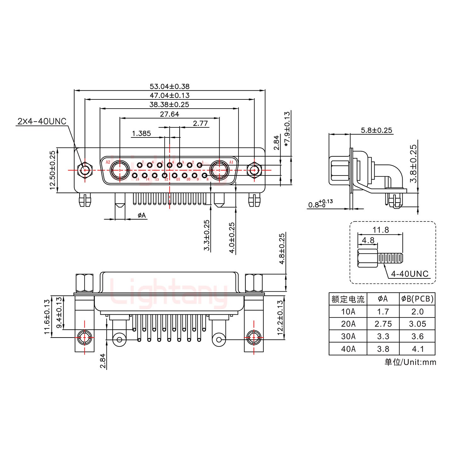 17W2母PCB彎插板/鉚支架11.6/大電流40A