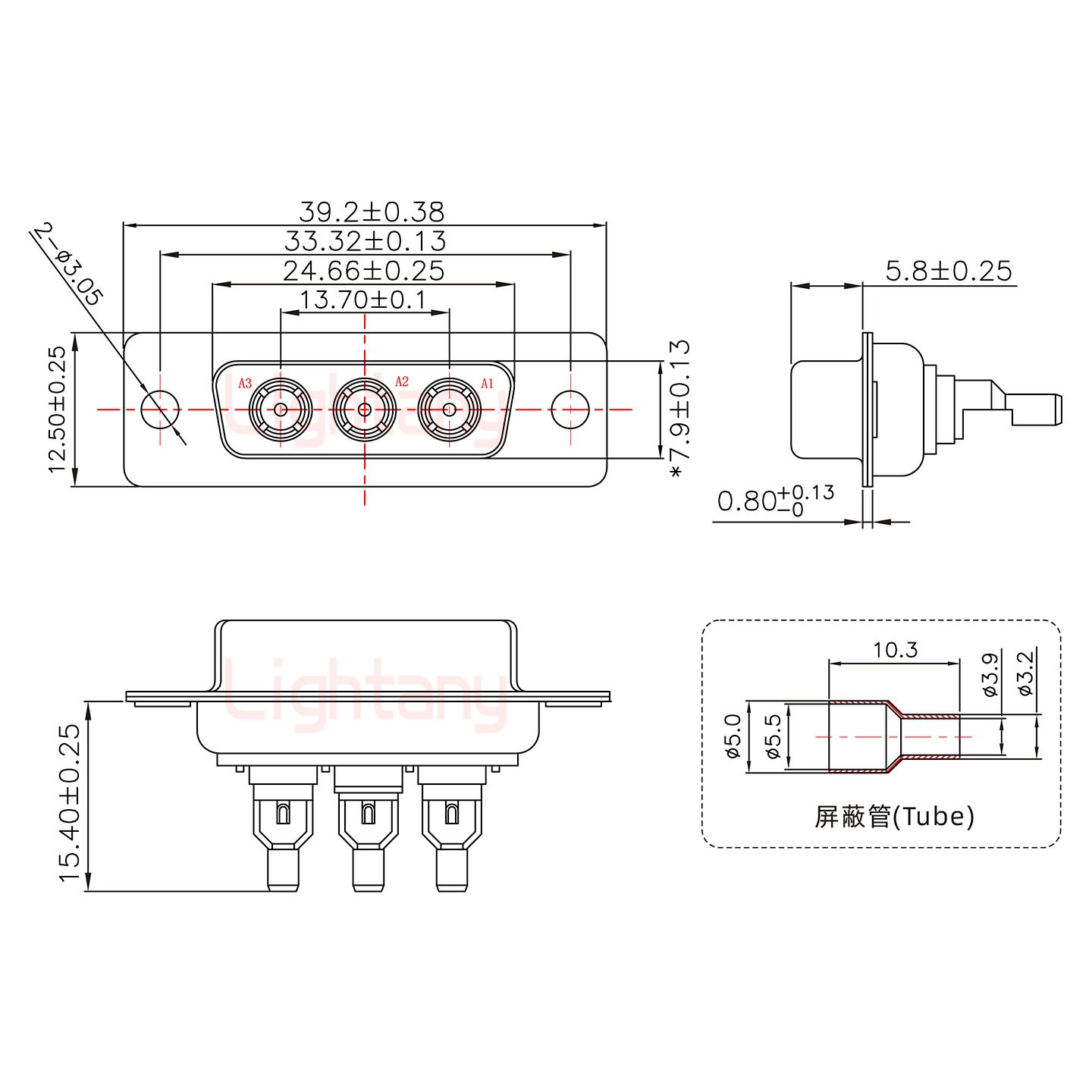 3W3母焊線式75歐姆+15P金屬外殼1443彎出線4~12mm