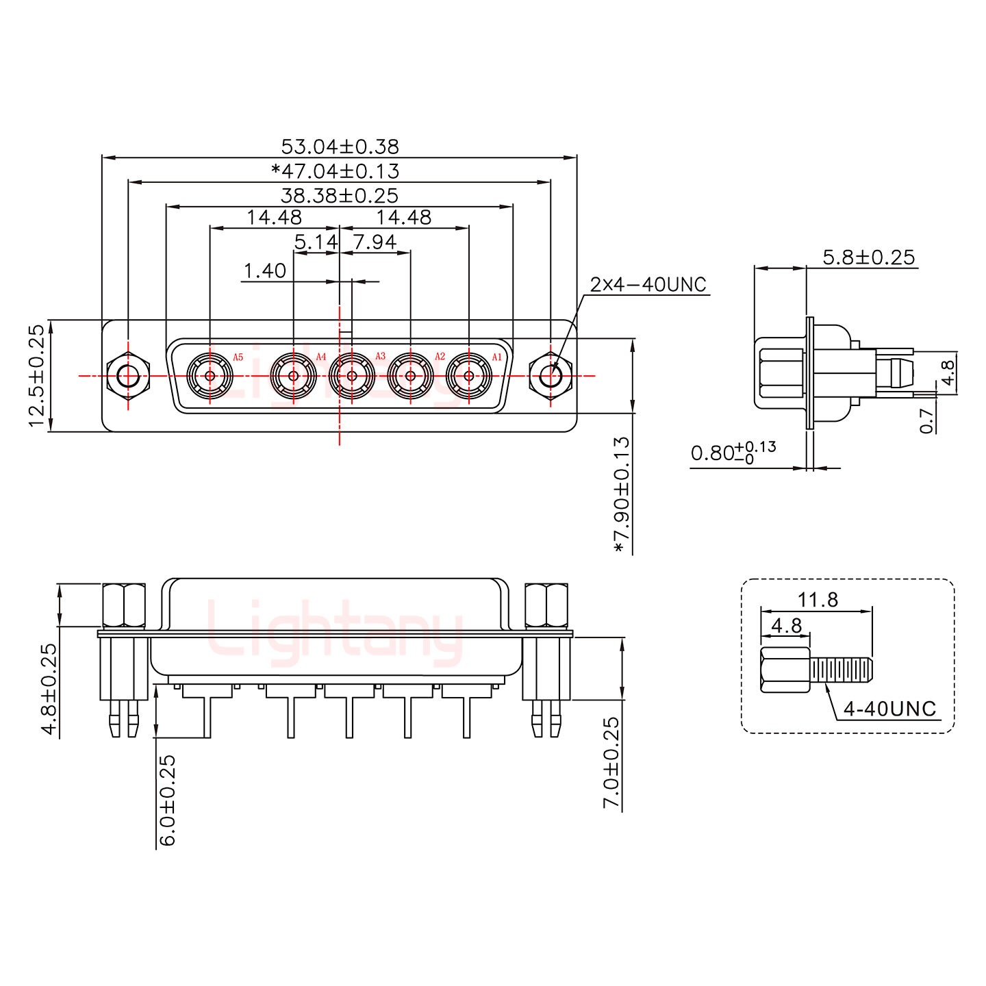 5W5母PCB直插板/鉚魚(yú)叉7.0/射頻同軸75歐姆