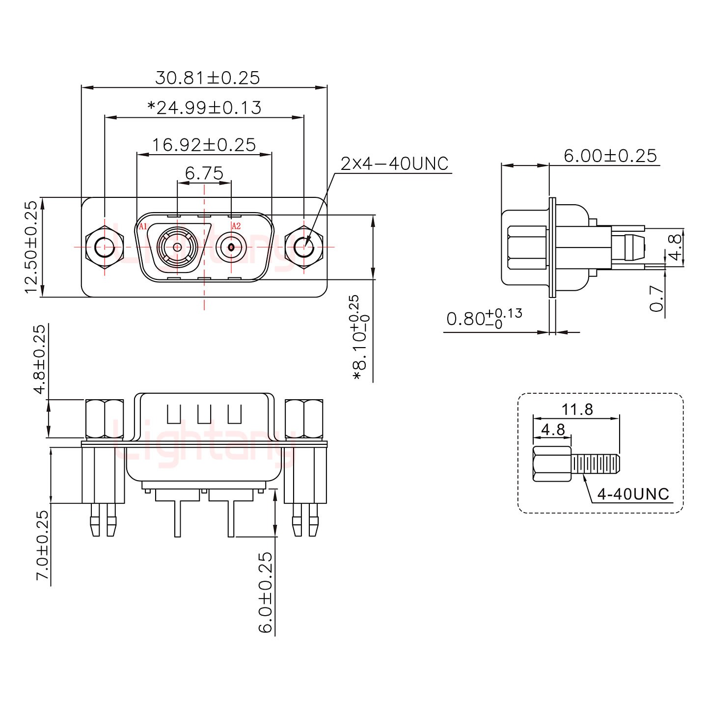 2V2公PCB直插板/鉚魚(yú)叉7.0/射頻同軸50歐姆