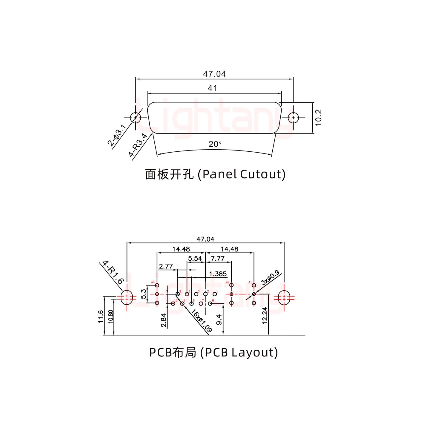 13W3母PCB彎插板/鉚支架10.8/射頻同軸50歐姆