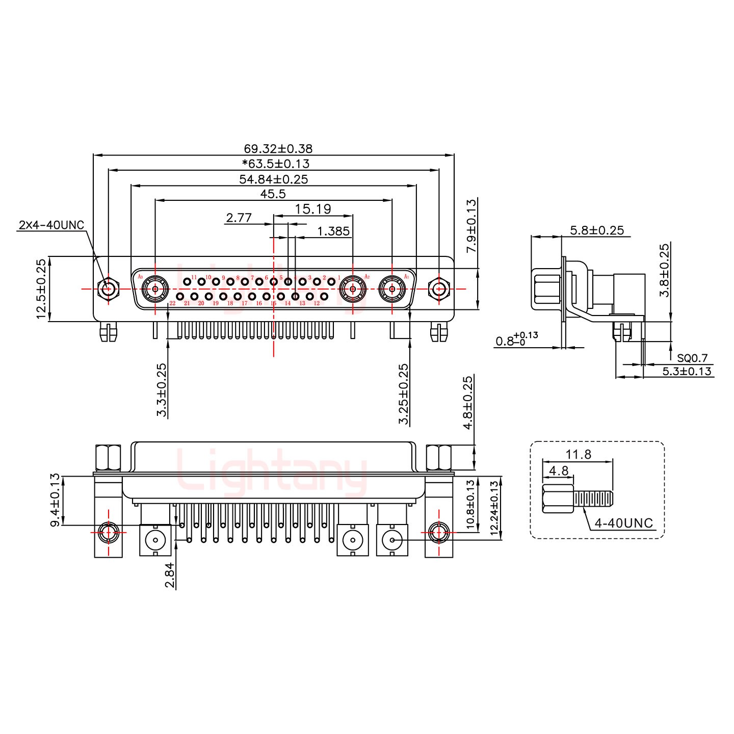 25W3母PCB彎插板/鉚支架10.8/射頻同軸75歐姆