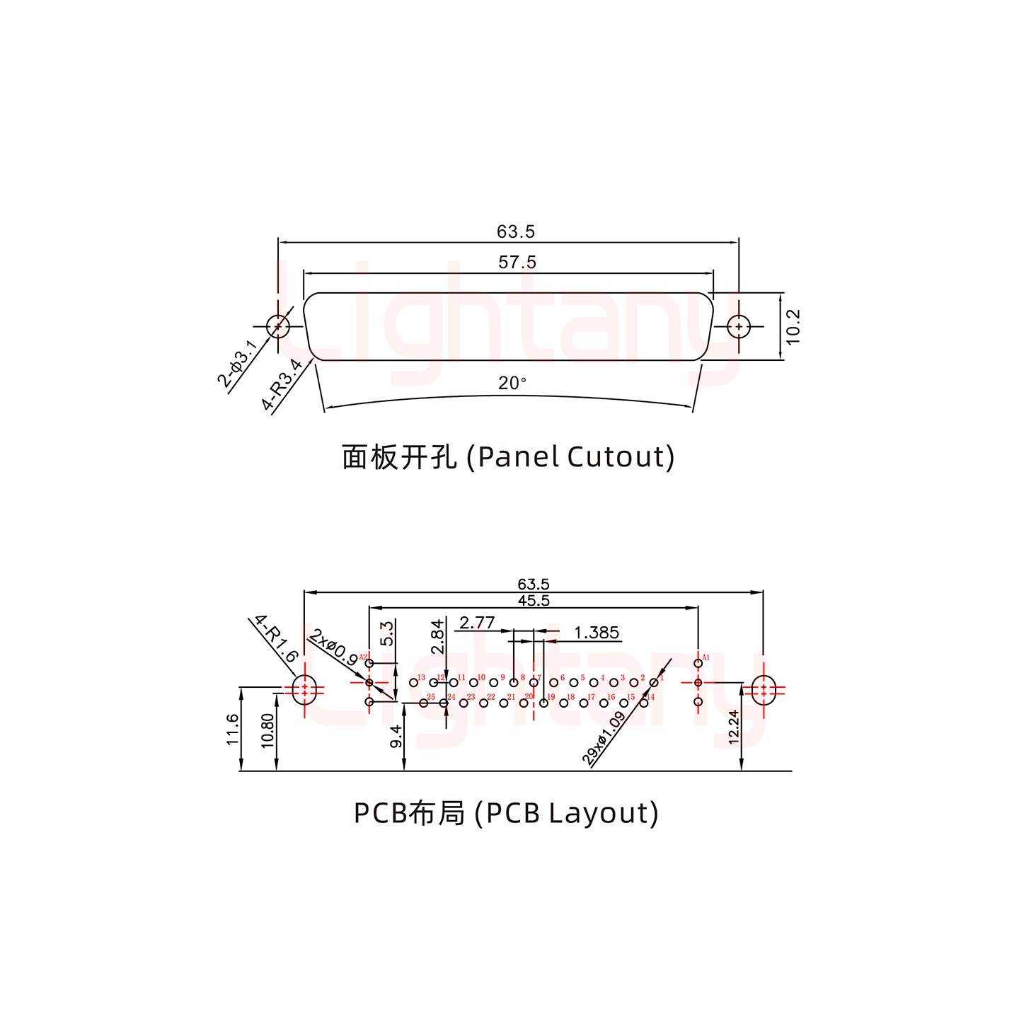 27W2母PCB彎插板/鉚支架11.6/射頻同軸50歐姆