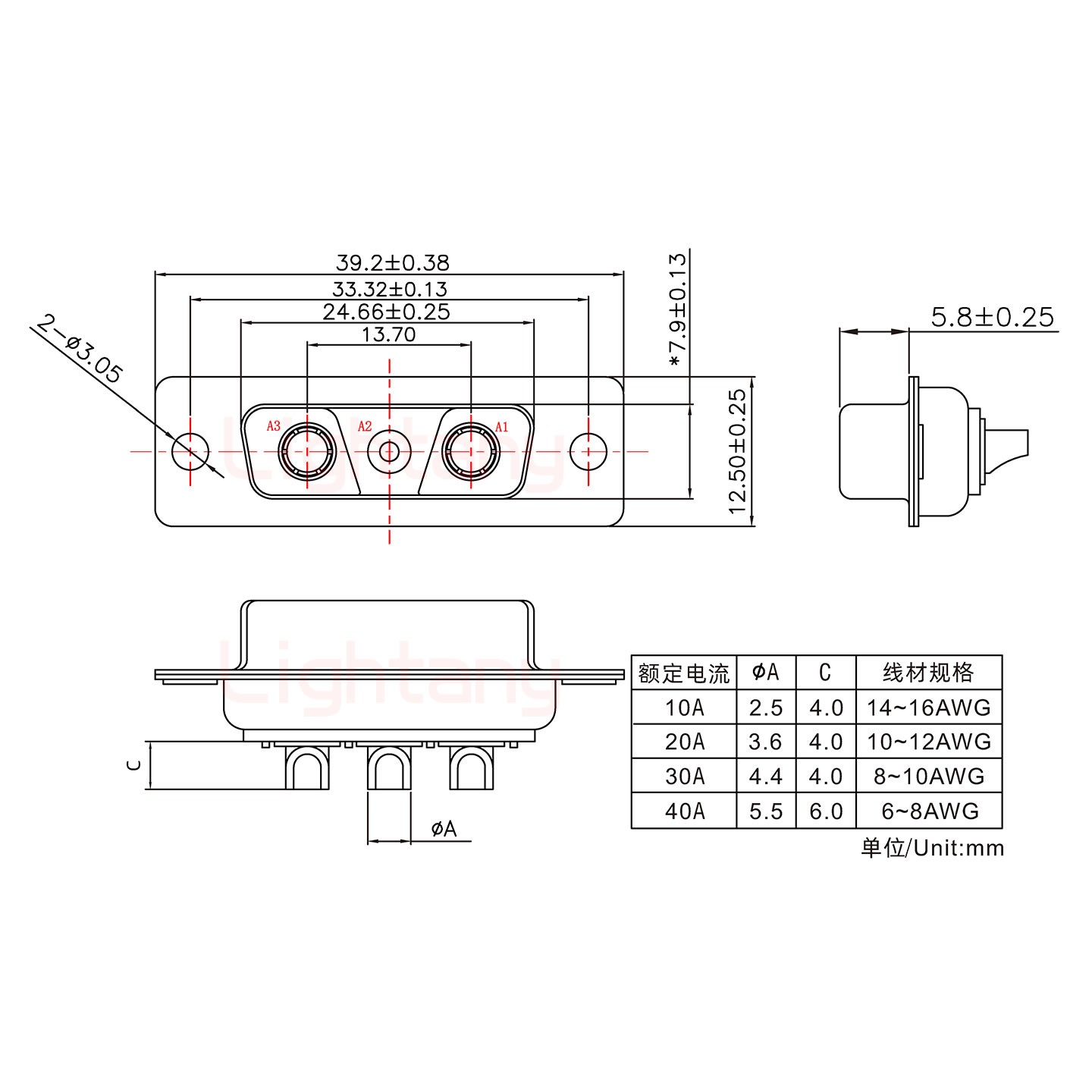 3V3母短體焊線30A+15P金屬外殼1443彎出線4~12mm