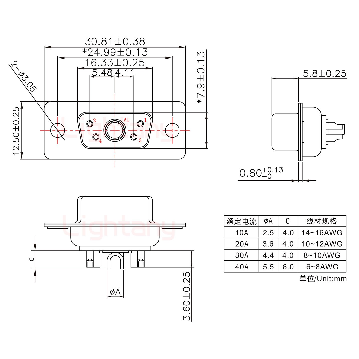 5W1母短體焊線20A+9P金屬外殼1707直出線4~12mm