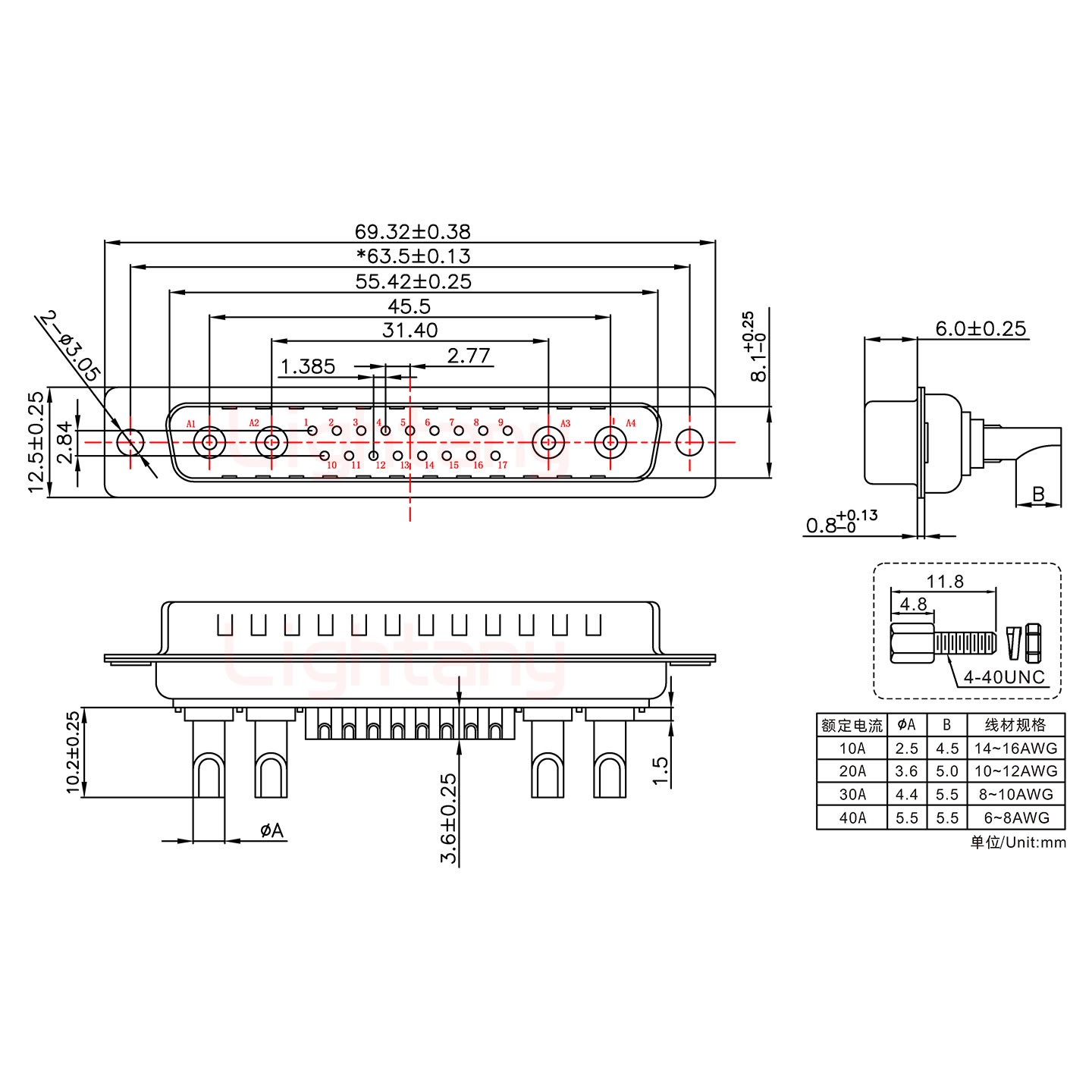 21W1公長(zhǎng)體焊線/配螺絲螺母/大電流10A