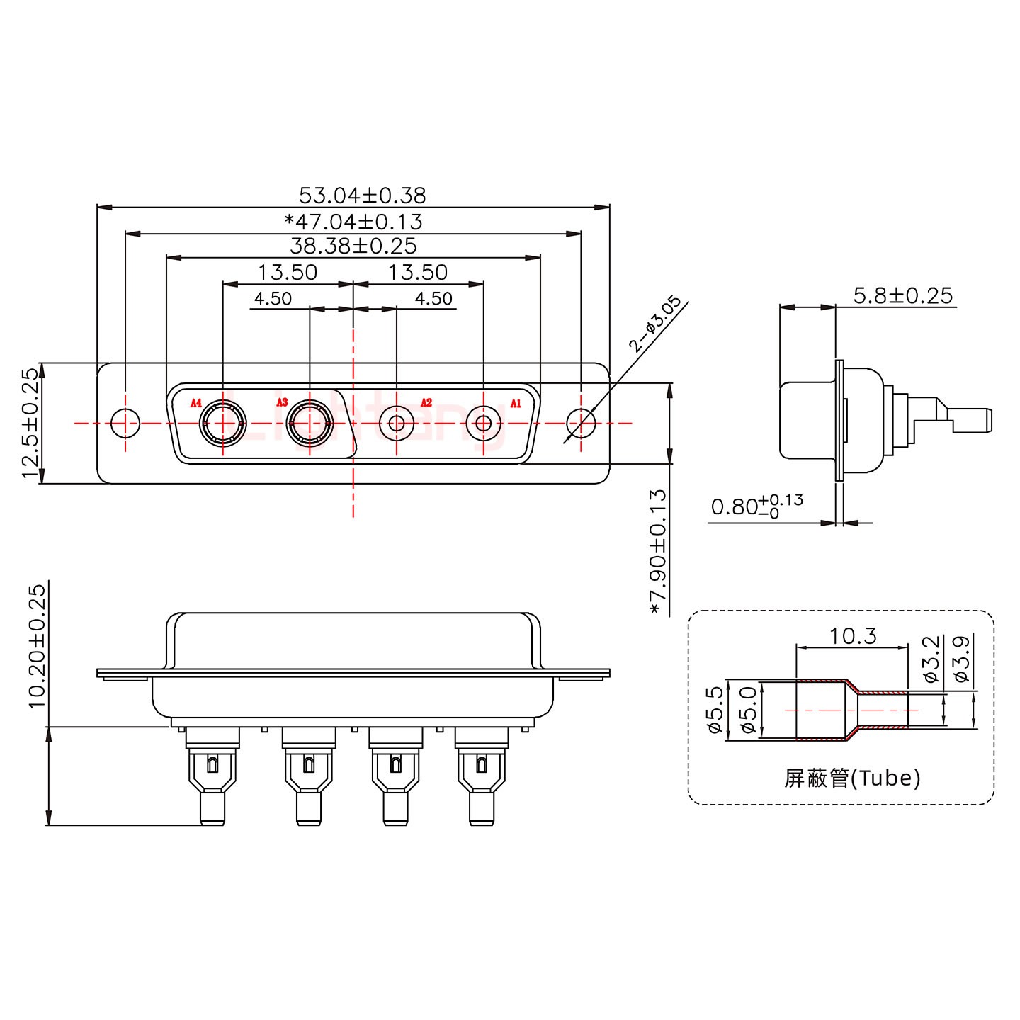 4V4母焊線式50歐姆+25P金屬外殼1657直出線4~12mm