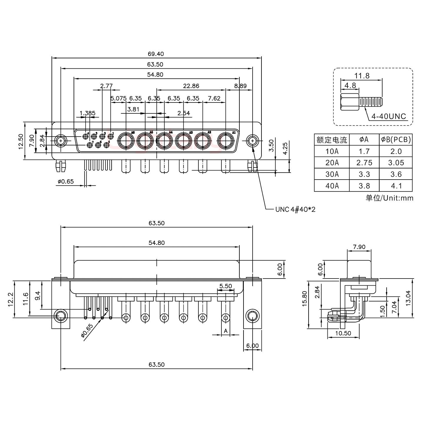 13W6B母PCB彎插板/鉚支架11.6/大電流20A