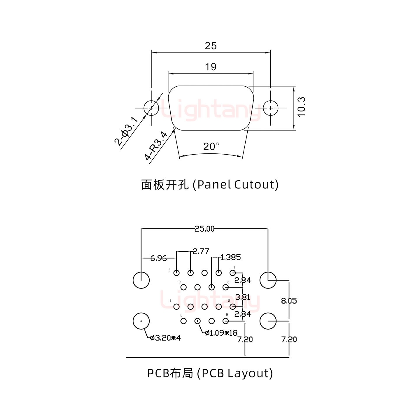 DR9 上母下公 間距19.05 車(chē)針雙胞胎 D-SUB連接器