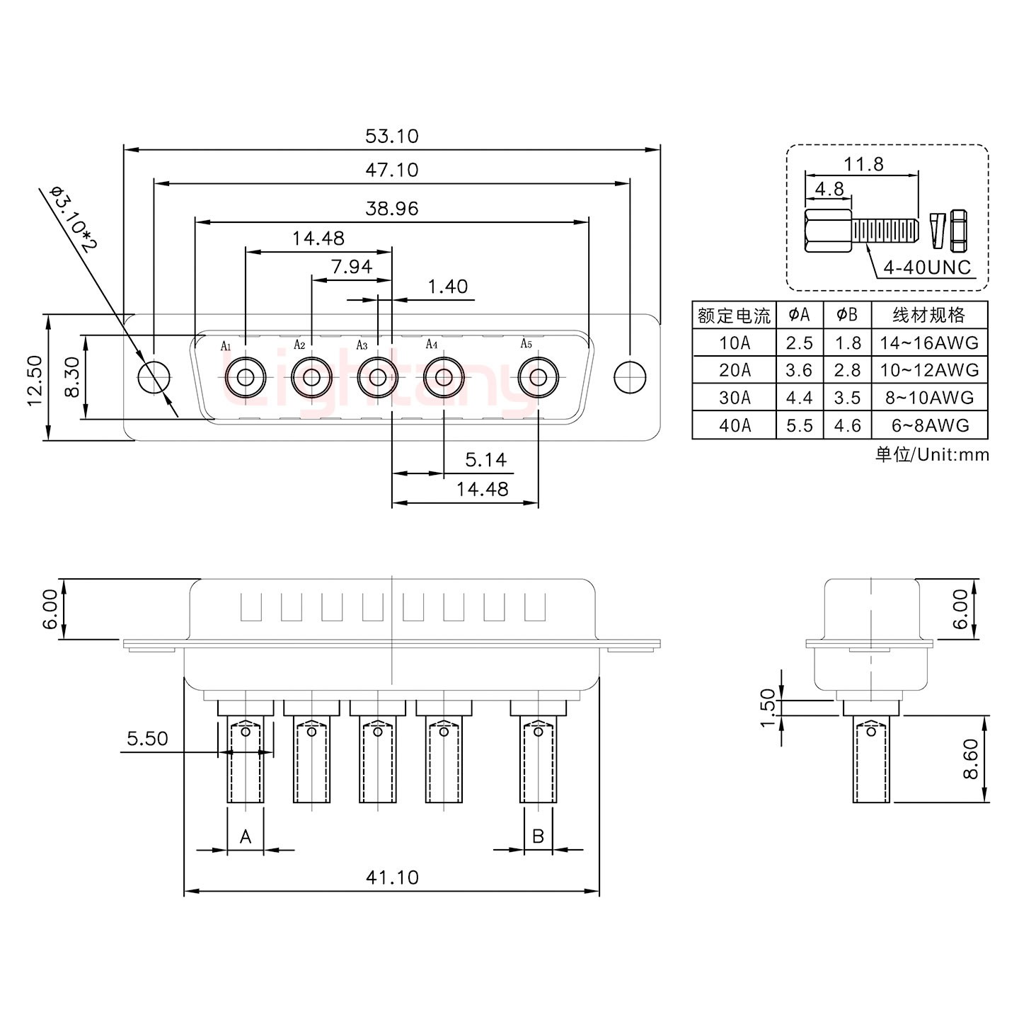 5W5公壓線式/配螺絲螺母/大電流30A