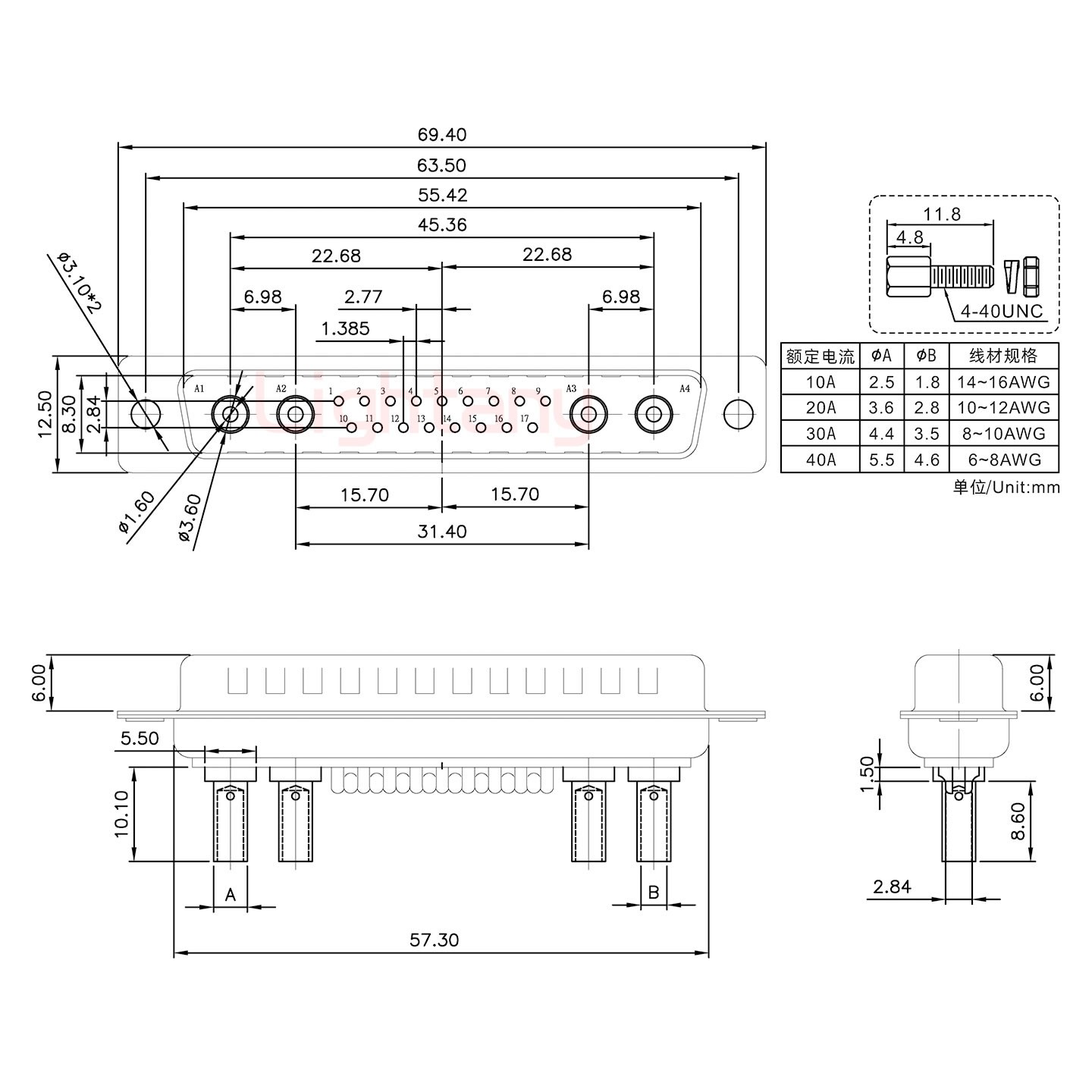 21W4公壓線(xiàn)式/配螺絲螺母/大電流10A