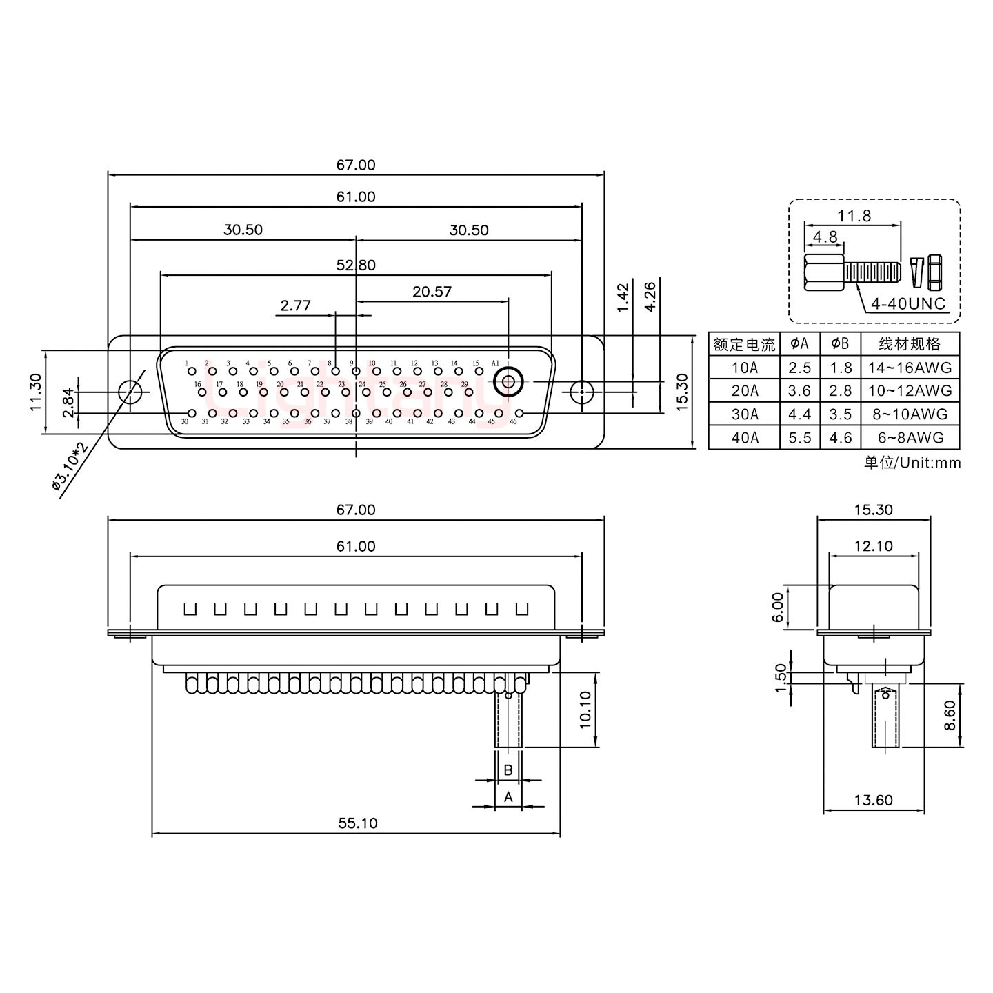 47W1公壓線式/配螺絲螺母/大電流30A