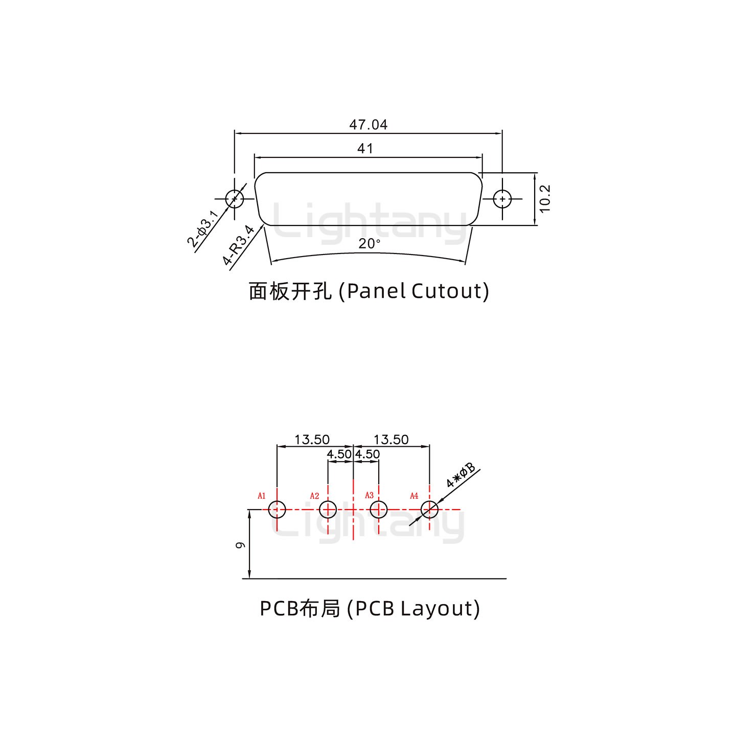 防水4V4公彎插板/鎖螺絲/大電流40A