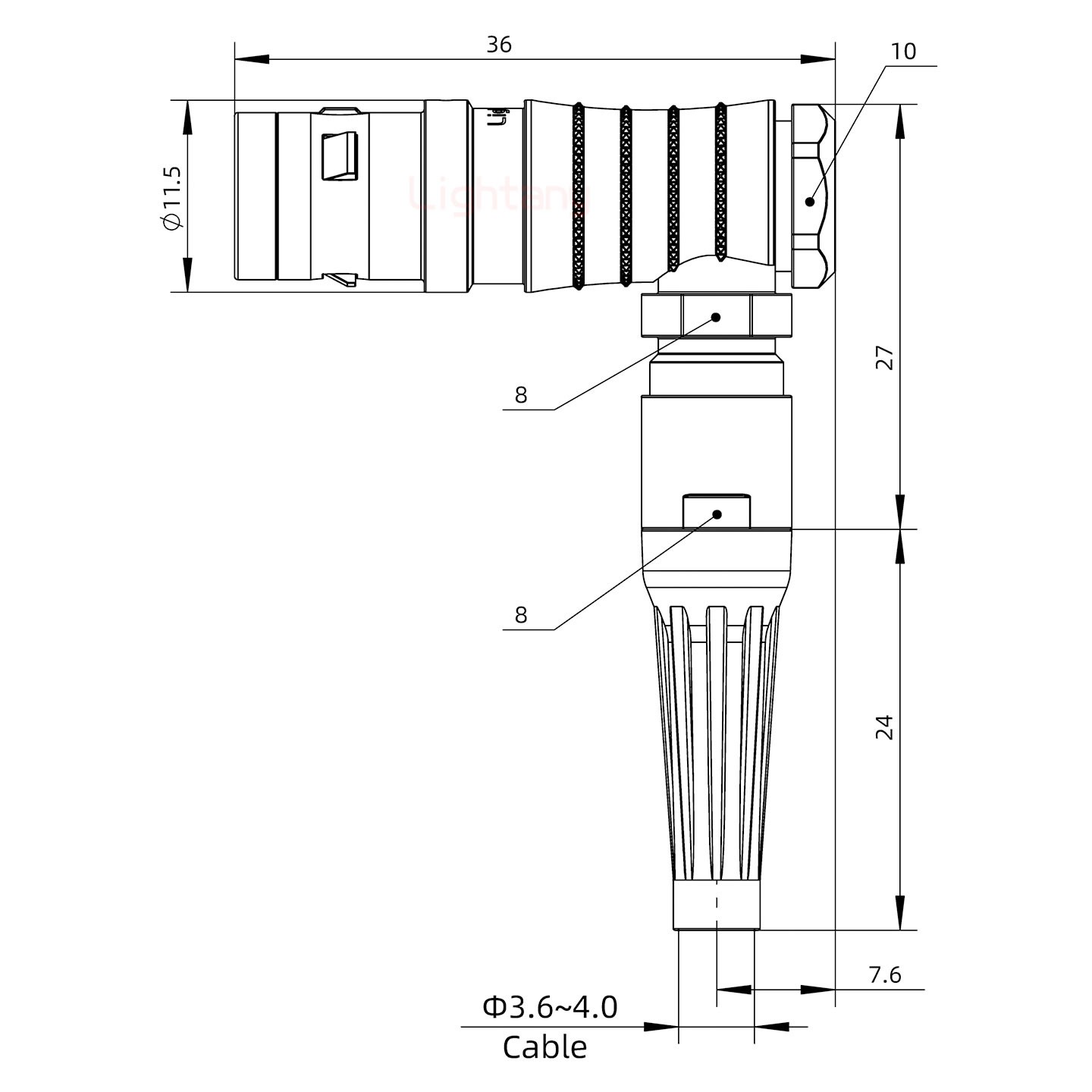 FHG.0K.006.CLAC40Z推拉自鎖帶護套彎式插頭