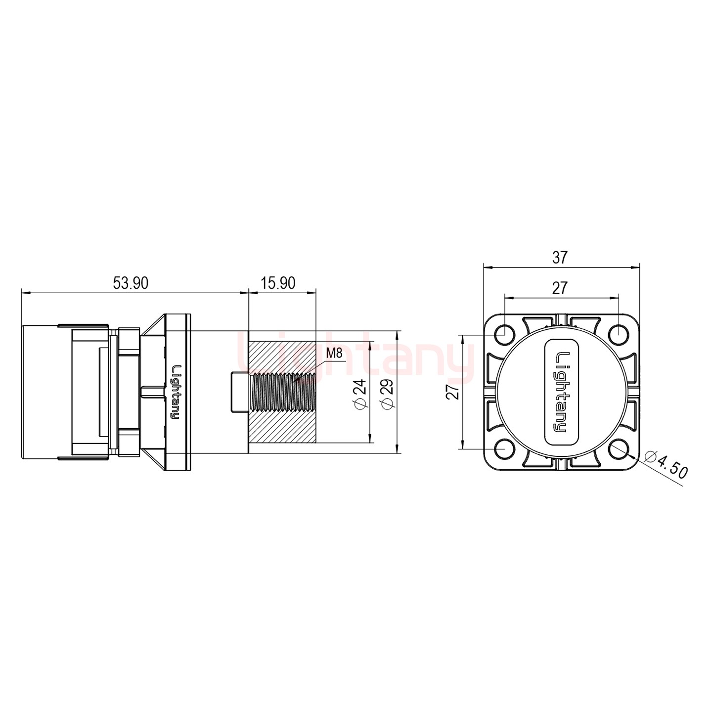 LTC2540SI-M1BL內(nèi)螺紋穿墻插座 250/300/350/400A 黑色